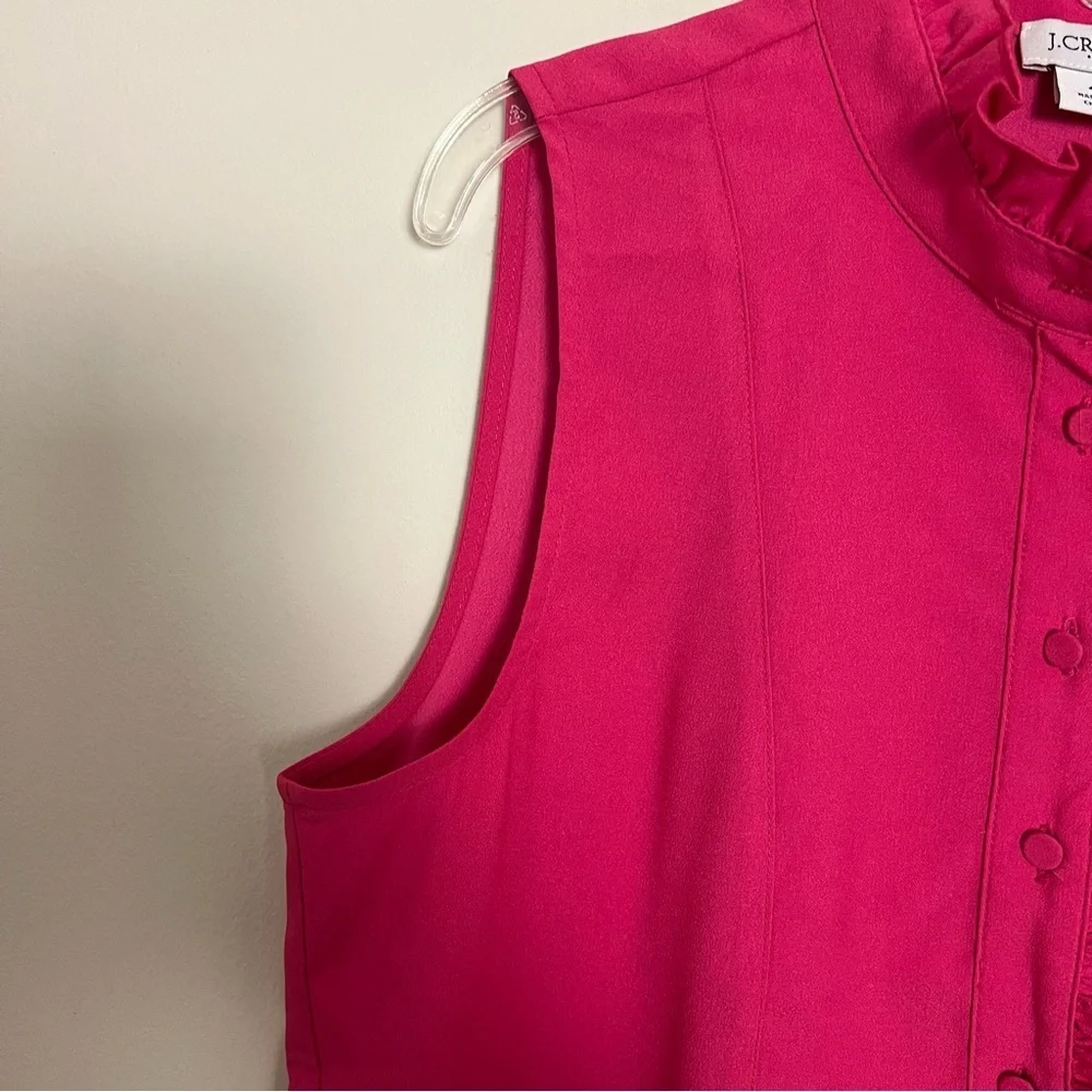 J.‎ Crew Barbie Pink Sleeveless Ruffled Neckline Blouse Size 4 Dressy Feminine